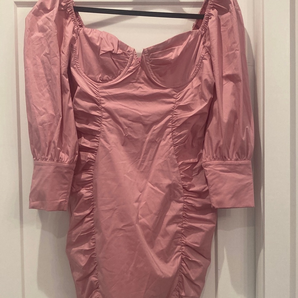 Pink Puff-Sleeve Ruched Mini Dress - Picture 5 of 5